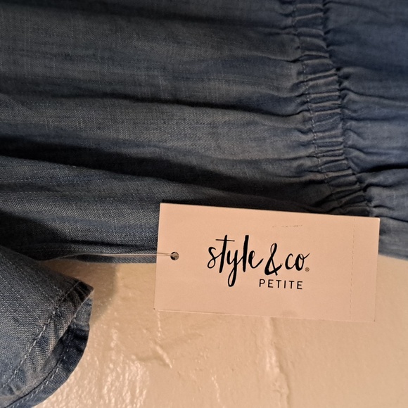 NWT-Style & Co Petite Women Denim Off and On Shoulder dress - Picture 9 of 11